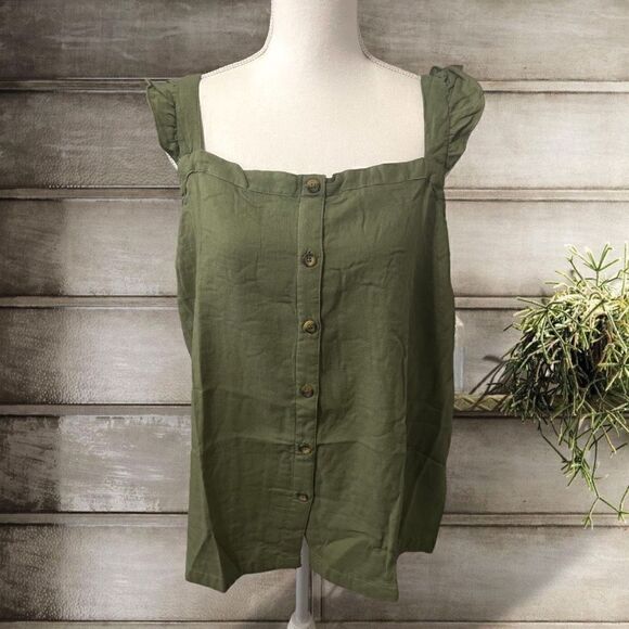 Torrid Olive Green Floral Double Gauze Ruffle Button Front Tank Top Sz 2X - Picture 10 of 10